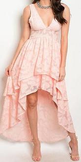 11236 Pink high low v neck dress size 10.