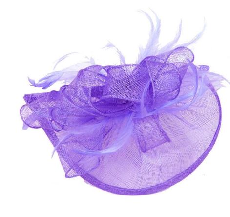 FAC500P Classic, light purple fascinator with central feathers and net.