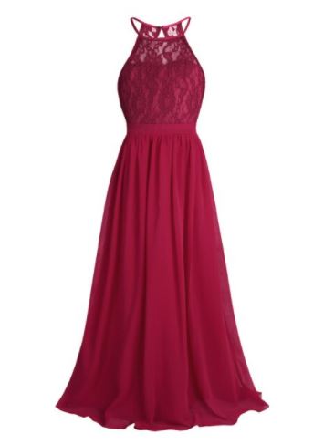 G20216B. Burgundy lace and chiffon halter flower girl/ party dress age 14.
