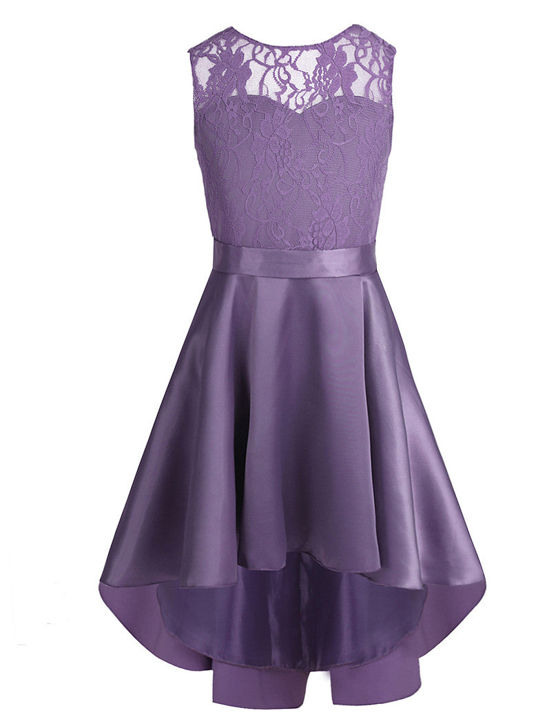 G20217P. Purple lace and satin flower girl party dress age 10