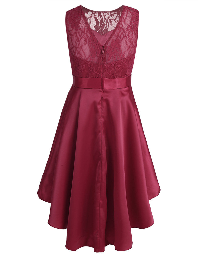 G20217B Burgundy lace and satin flower girl/ party dress age 12.