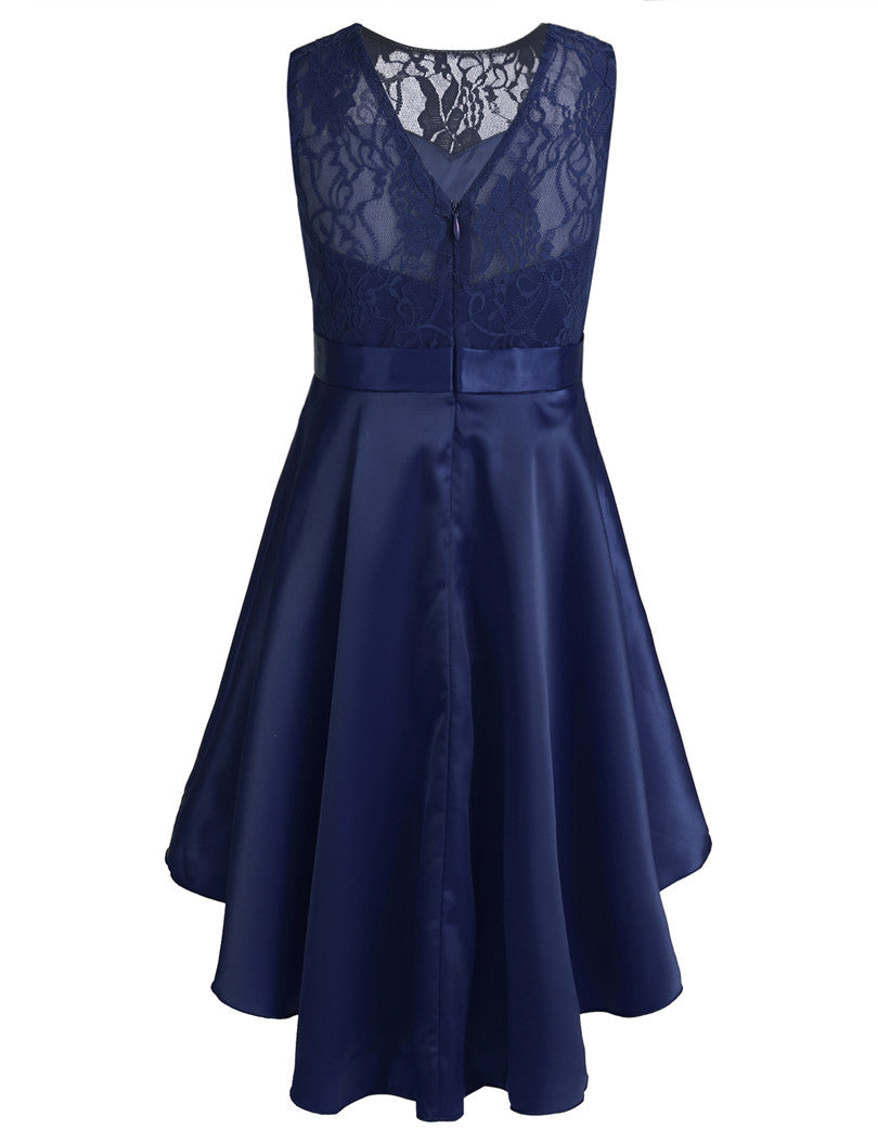 G20217N. Navy lace and satin flower girl/ party dress age 14.
