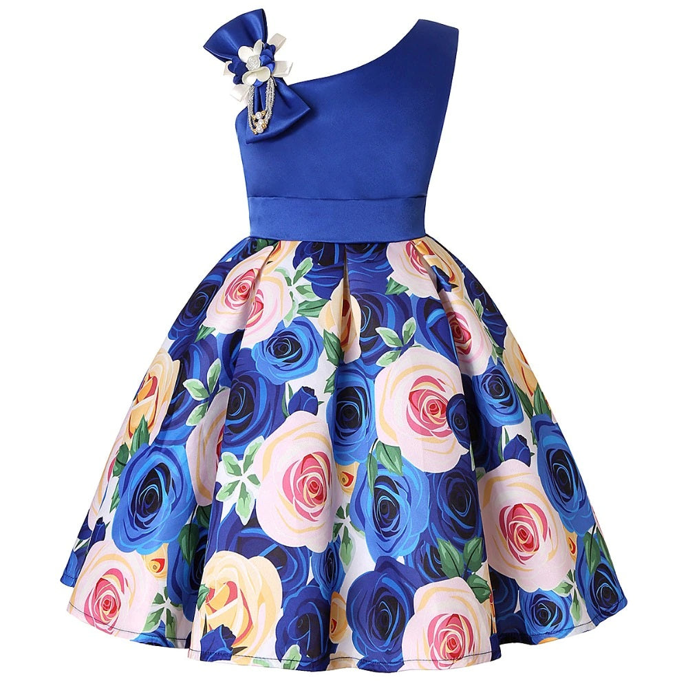 G20220B Blue rose vintage flower girl party dress age 4