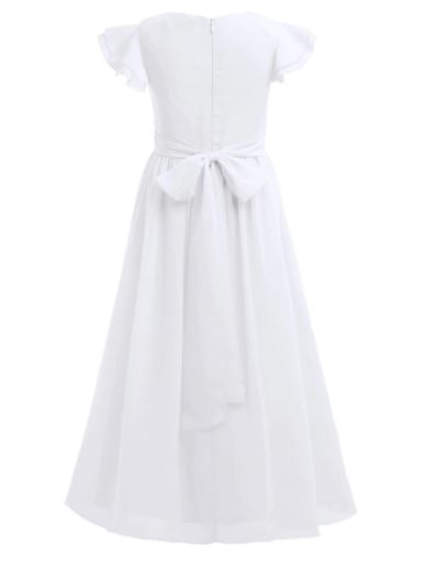 G20226 White, chiffon communion, flower girl/ party dress age 10.