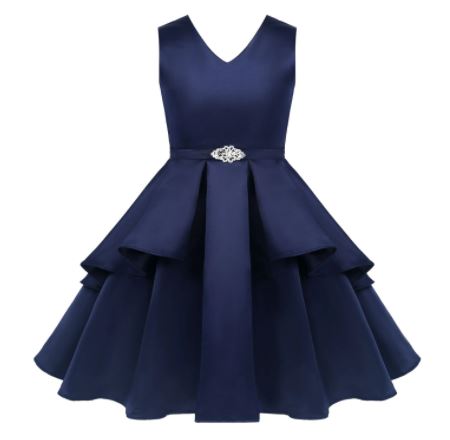 G20234N Navy V neck, layer skirt junior bridesmaid, party dress