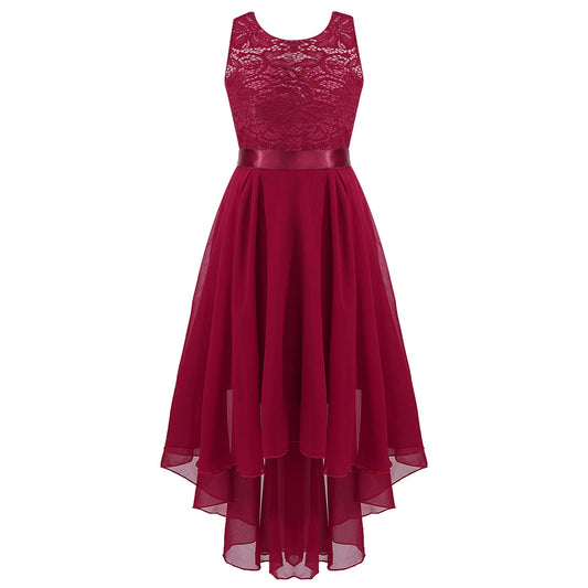 G20270 Burgundy lace and chiffon flower girl/ party dress