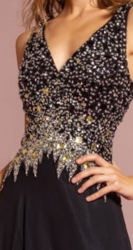 10770 black chiffon and beaded detail. Open back