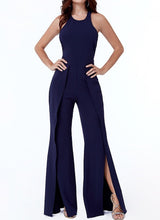 10873 Navy open backed flared leg jump suit. Size 12