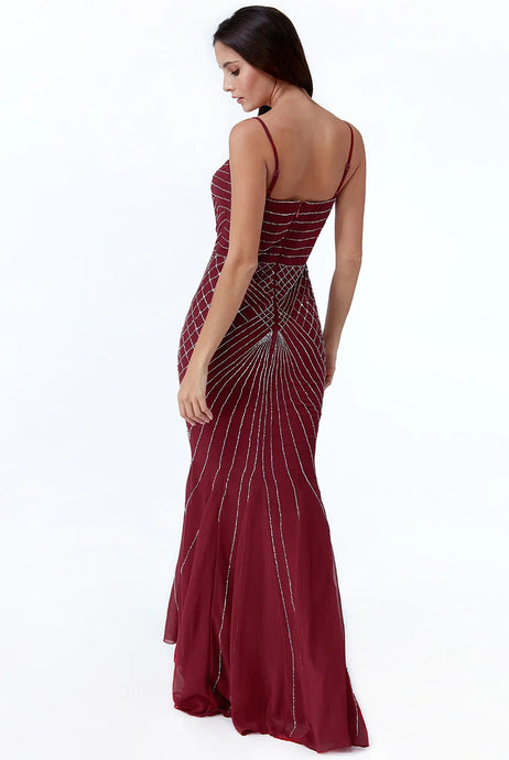10922 wine chiffon and sequins mermaid maxi gown. Size 12