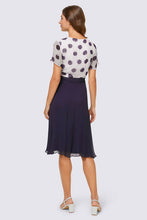 11078 Navy and white flutter sleeve midi. Size 10 and 18