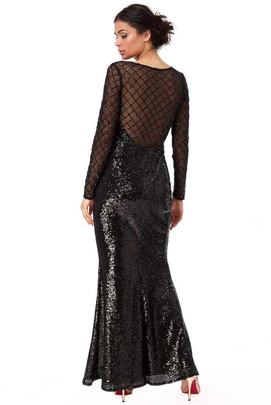 11130 Black Sequin mermaid. Long sleeve. Size 14.