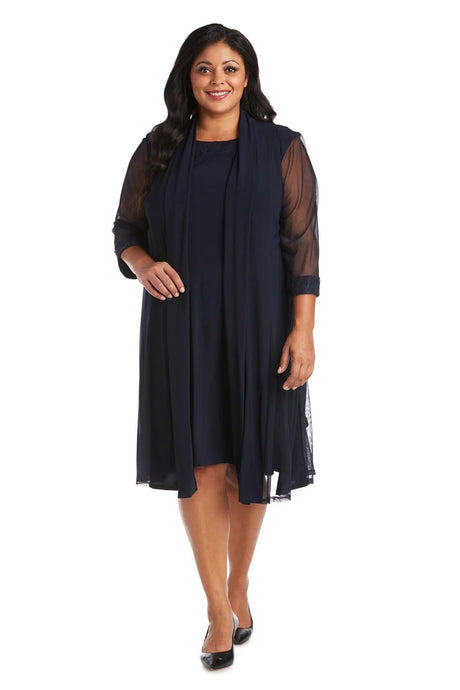 11148 Navy, sleeveless, knee length dress with separate jacket. size 18