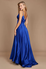 11161R Royal blue. A-line  satin gown. Split and deep sweetheart. Size 18.
