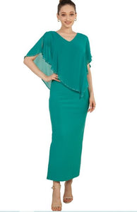 11170 Teal-green, elegant, ankle length with chiffon overtop. Size 12