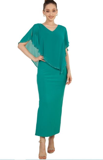 11170 Teal-green, elegant, ankle length with chiffon overtop. Size 12