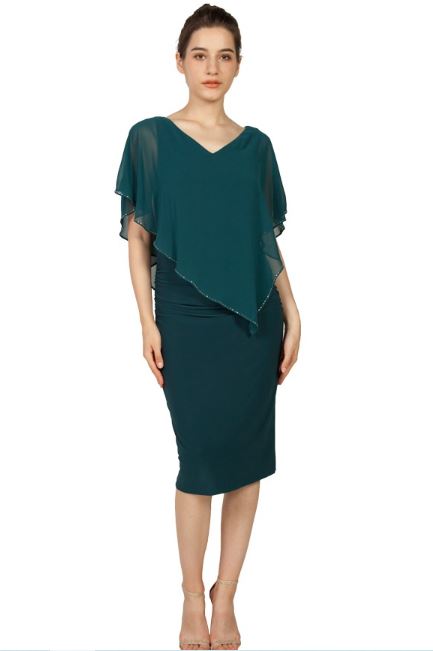 11171G Green stretch fabric with chiffon overtop. Size 8.