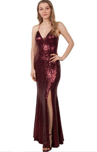 11176 Soft burgundy stretch sequin. Low open back. Size 12