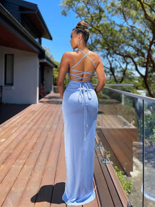 11184 Jadore  JX5069. Fitted. Deep plunge. Open back with lace up. Size 6