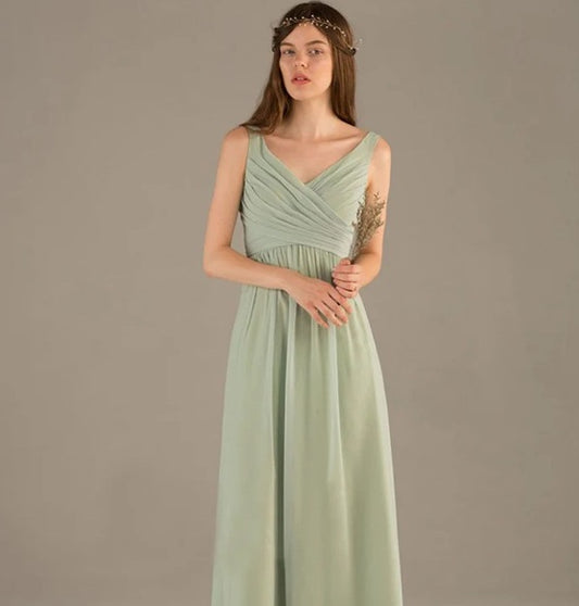11194 Sage green, chiffon, v neck.