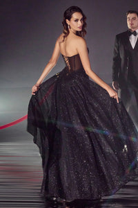 11195 Sparkle black princess ball gown with corset bodice.