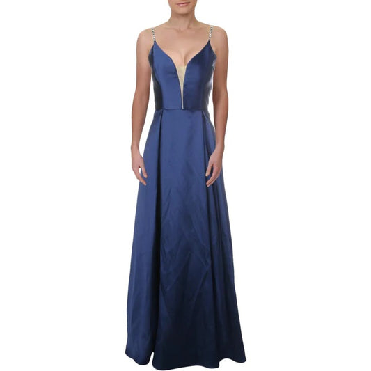 11211 Royal Satin. Elegant. Plunging Neckline. A-line dress. Size 6.