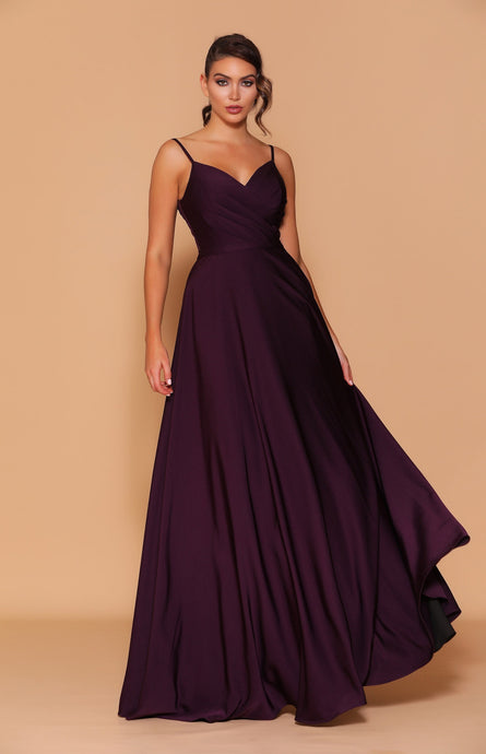 11242 Stunning, elegant, plum A-line.   Size 8 and 12