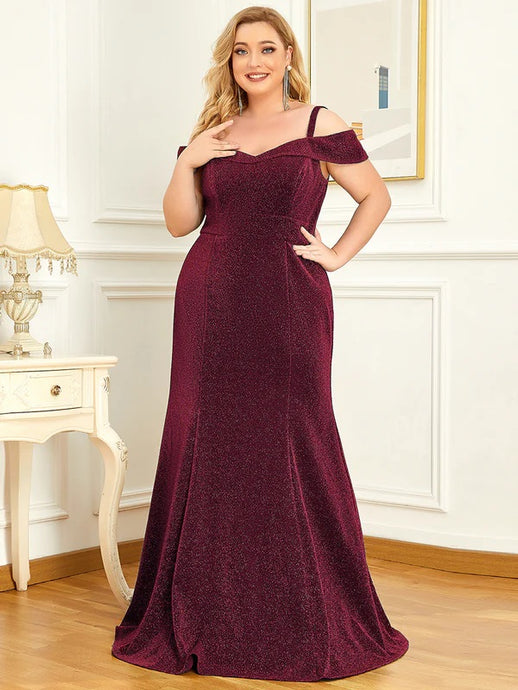 11247 Burgundy. Fit and flare with off shoulder detail. Size 22