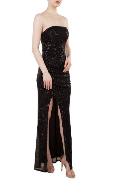 11252 Black soft sequin strapless fitted with split. size 14