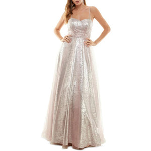 11278 Modern princess. Silver and mauve soft sparkle A line. Size 8.