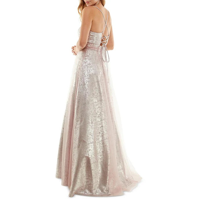 11278 Modern princess. Silver and mauve soft sparkle A line. Size 8.