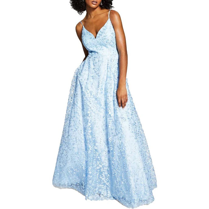 11311 Modern princess. Stunning blue sparkle floral + satin.