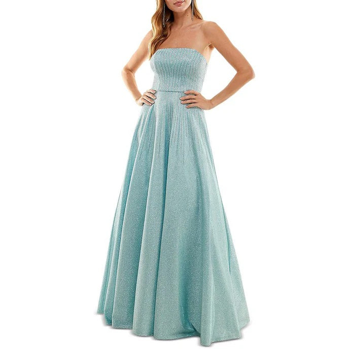 11313 Beautiful beaded strapless top and soft, full skirt.