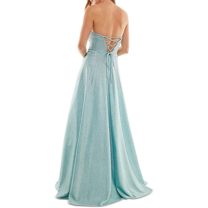 11313 Beautiful beaded strapless top and soft, full skirt.