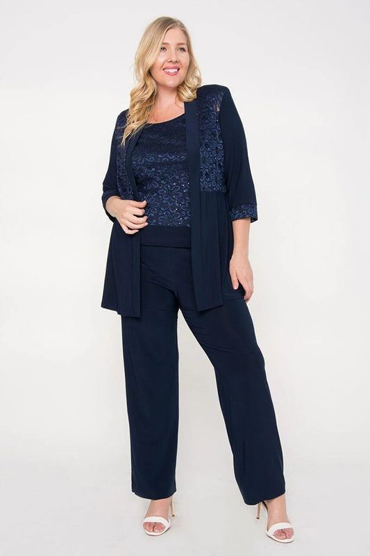 11498 Navy, elegant, pants with matching jacket.