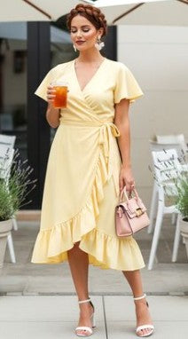 11501 lemon yellow high low. Short sleeves. HIRE