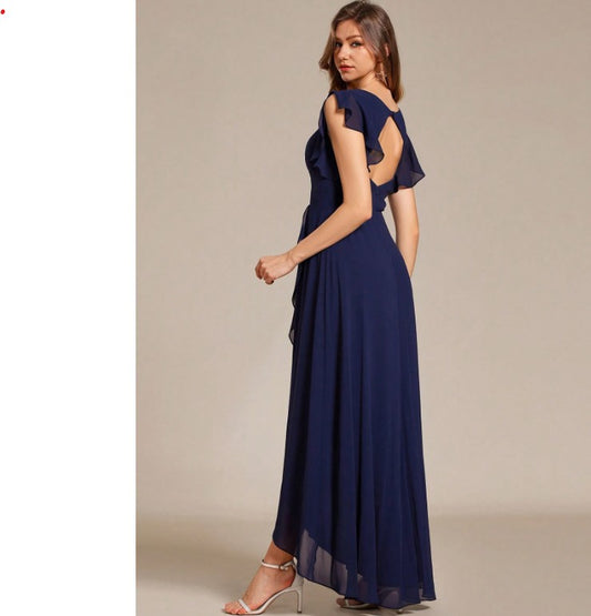11511 Navy, chiffon, v-neck, event or bridesmaid dress. HIRE