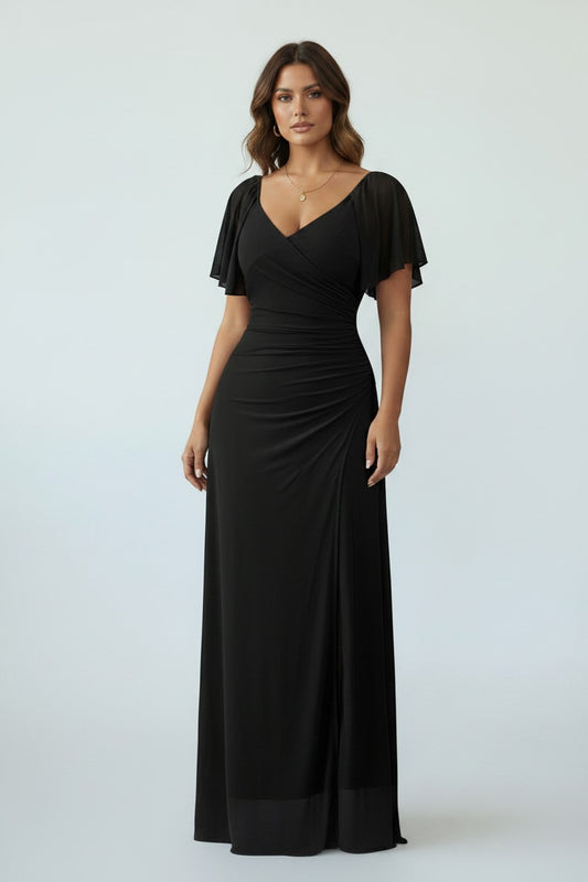 11540 Black mesh stretchy semi fitted flutter sleeve HIRE