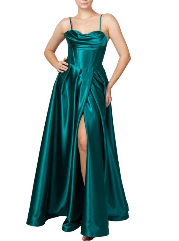 11576 A line stunning teal green satin.