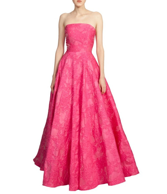 11579 Pink jacquard satin. Strapless. Princess skirt