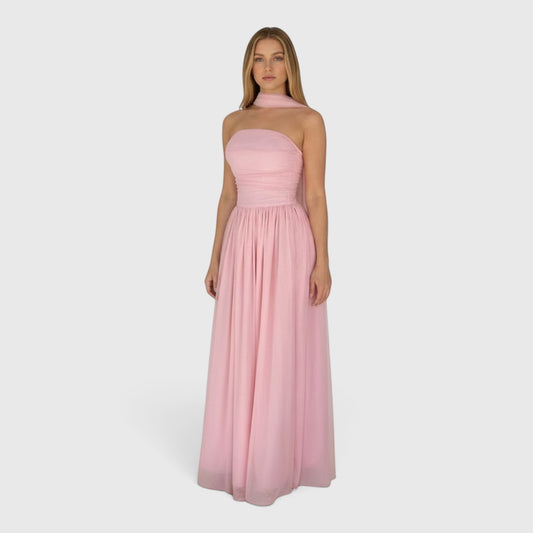 11608 Pink strapless A line with long scarf HIRE.