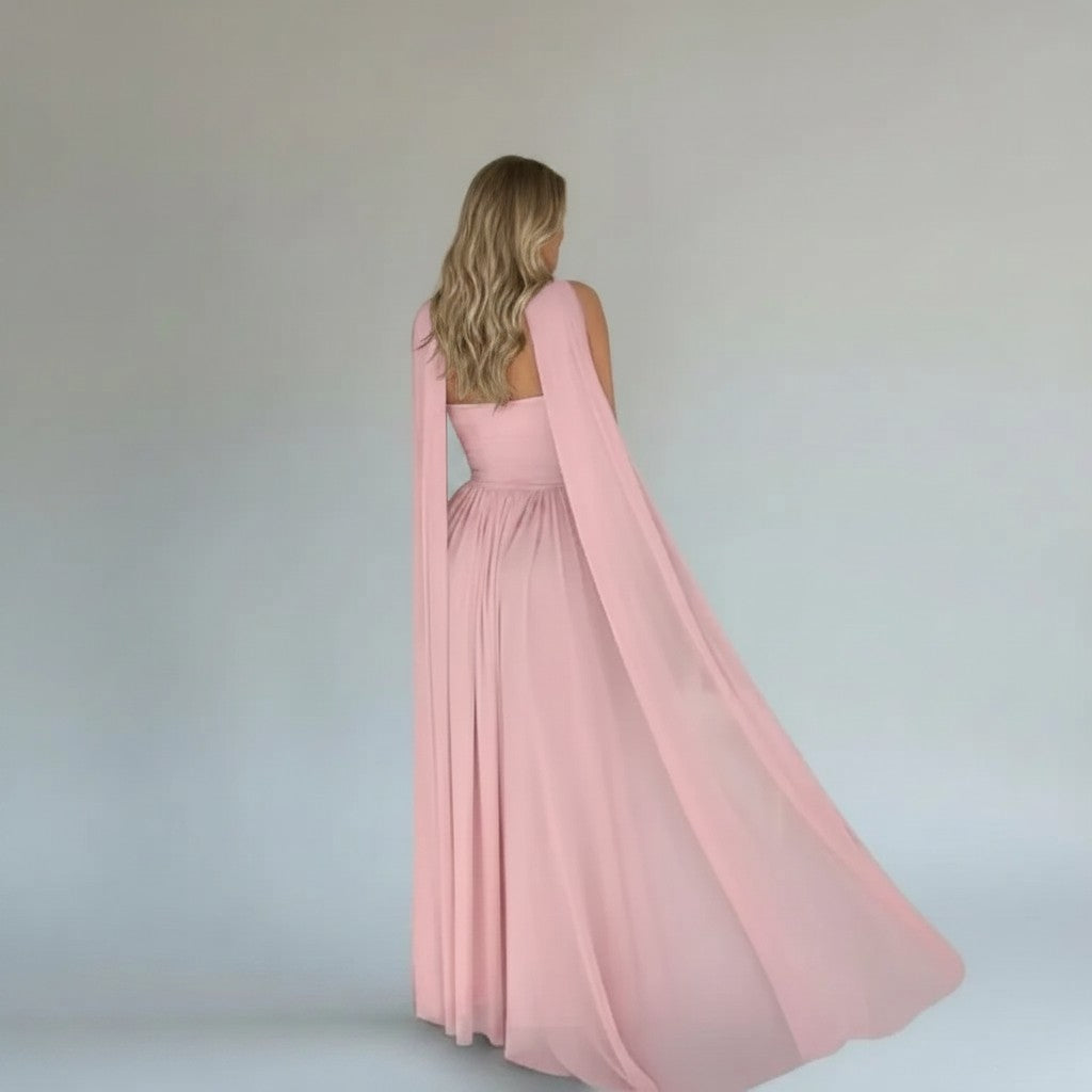 11608 Pink strapless A line with long scarf HIRE.