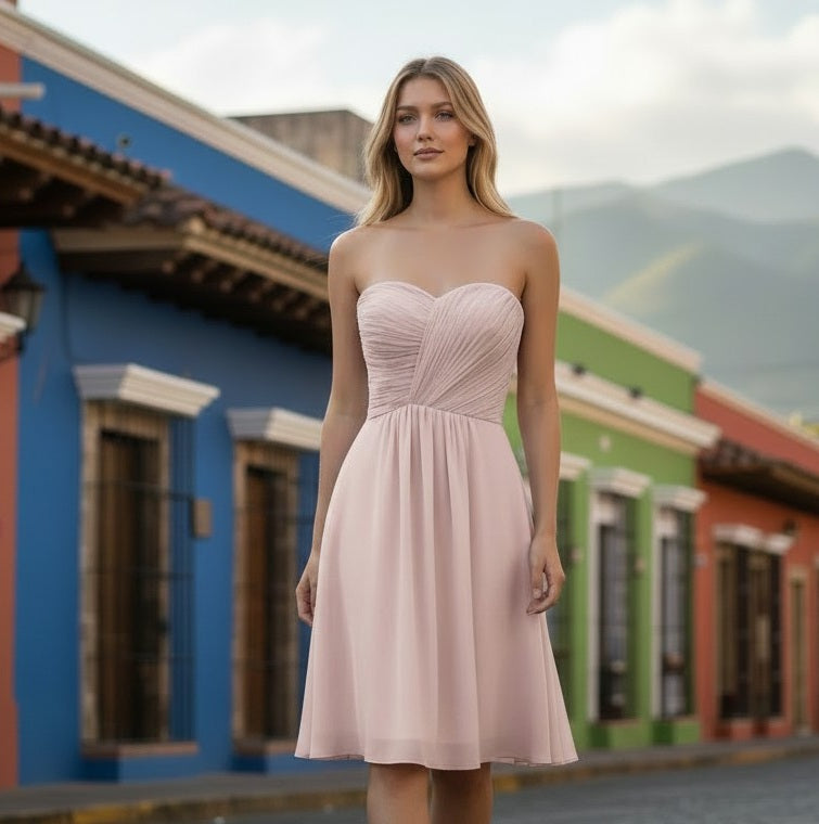 11612 Pink chiffon strapless.