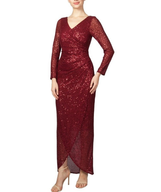 11630 Burgundy soft sequin, semi fitted. Long sleeve