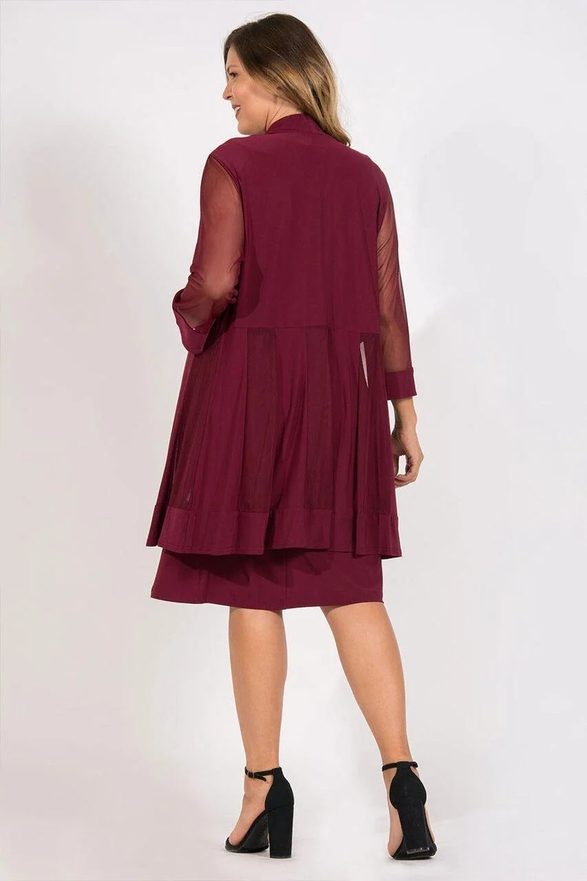 11640B Burgundy red, knee length dress separate jacket.