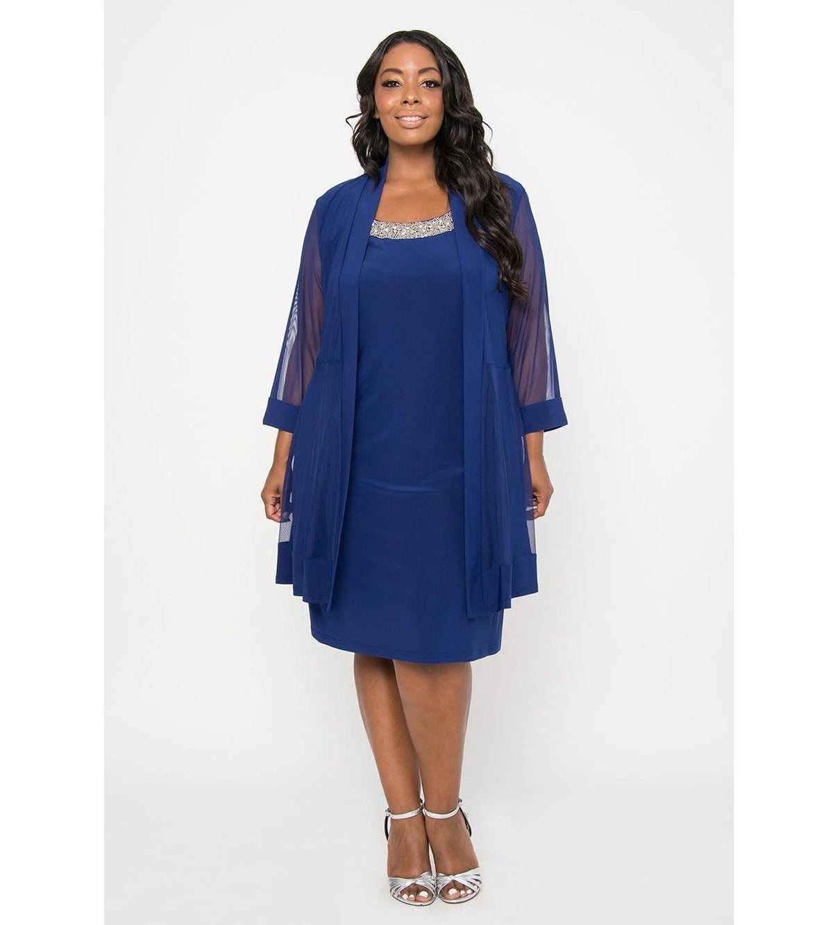 11640 Royal blue, sleeveless, knee length dress with separate jacket.