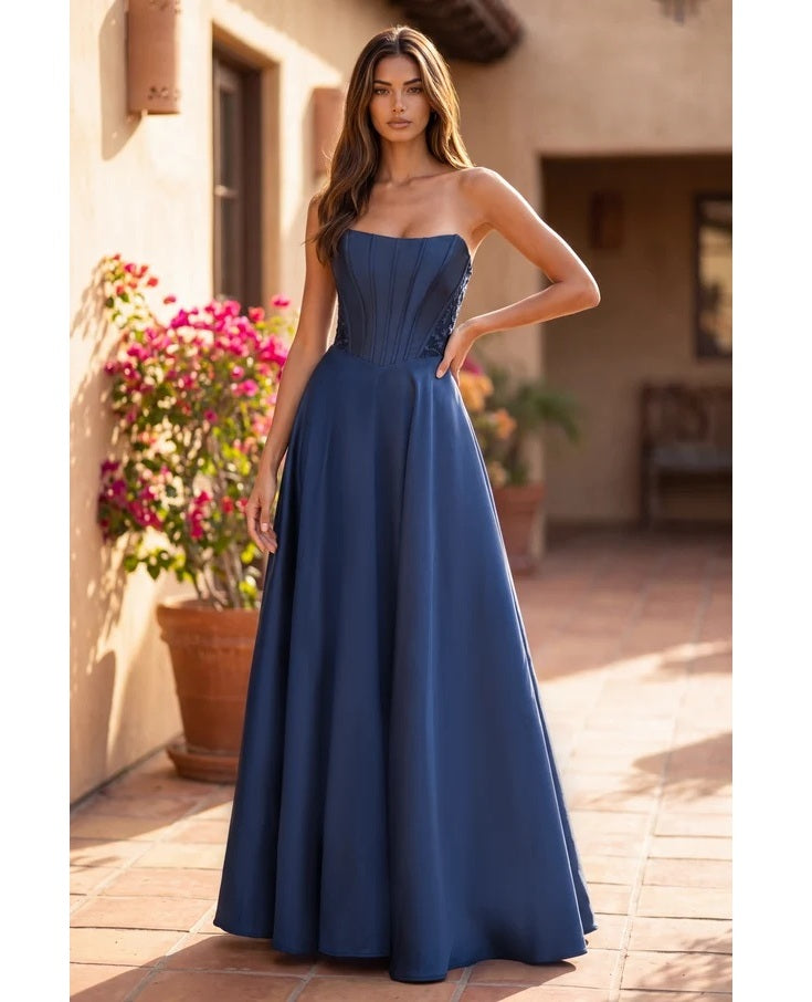 11647 A line stunning navy Mikado satin.