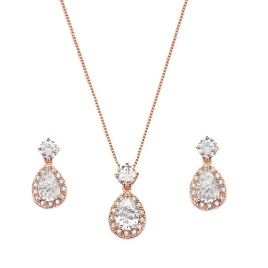 7666 ATHENA COLLECTION -  Dazzling Crystal Drop Necklace Set ROSE GOLD