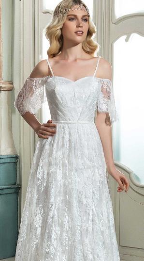 1876 bohemian. A line white lace dress.