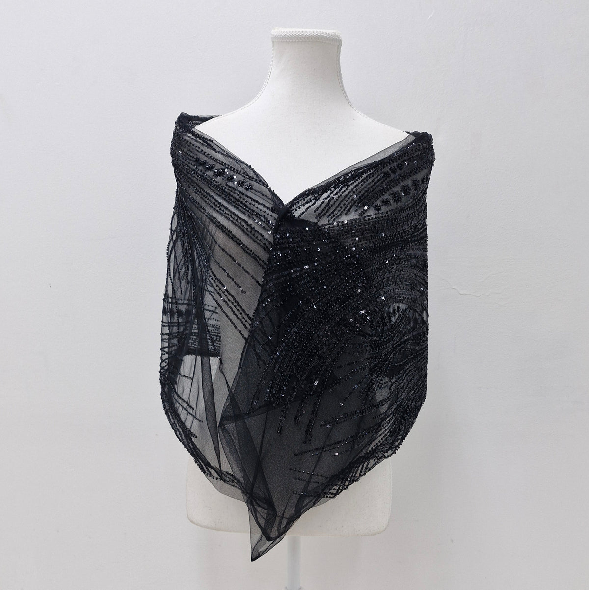 WP1050 Black, beaded sequins wrap.