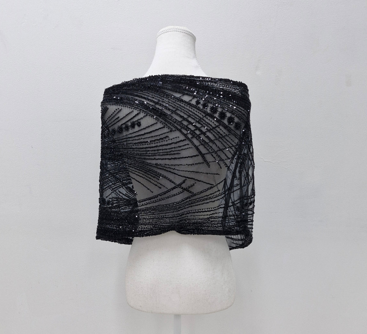 WP1050 Black, beaded sequins wrap.
